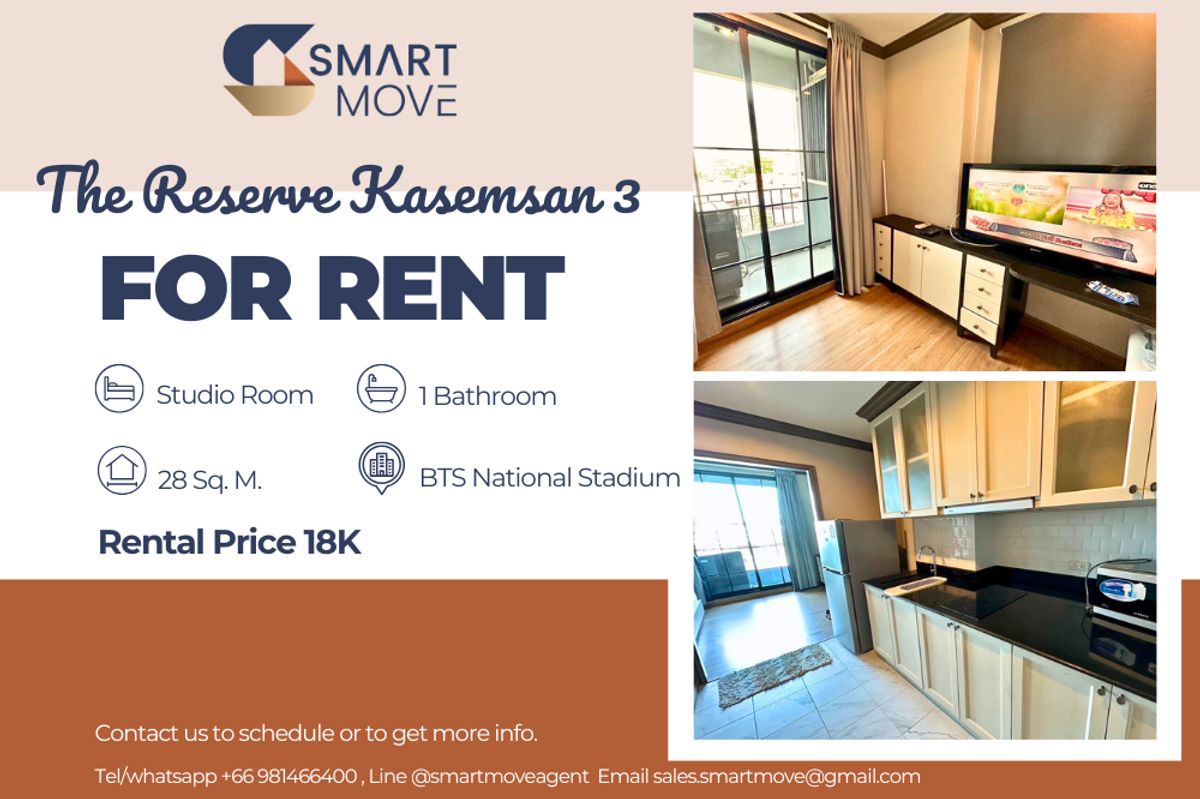 For RentCondoSiam Paragon ,Chulalongkorn,Samyan : 🔥 For Rent !!🔥 Code C20250200083..........The Reserve Kasemsan 3, Studio room, 1 bathroom, corner room, furnished, ready to move in 📣📣