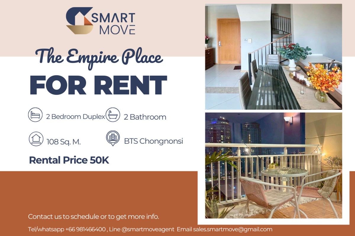 ให้เช่าคอนโดสาทร นราธิวาส : 🔥 สำหรับเช่า !!🔥 Code C20230207904..........The Empire Place, 2 ห้องนอน Duplex, 2 ห้องน้ำ, ชั้นสูง 13++, แต่งครบ, พร้อมเข้าอยู่ 📣📣