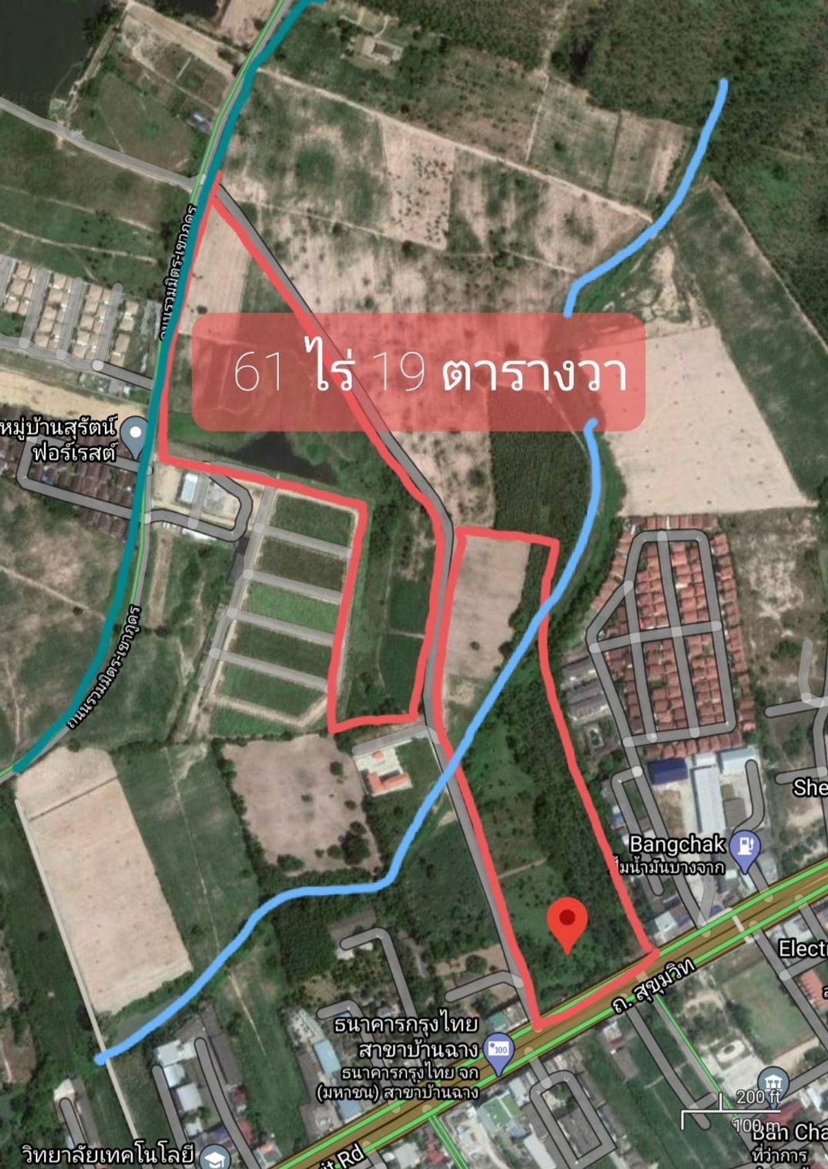 ขายที่ดินระยอง : ขาย ที่ดิน ระยอง บ้างฉาง ขนาด 61 ไร่ 19 ตารางวา ติดถนนสุขุวิท ใกล้สนามบินอู่ตะเภา ใกล้นิคมมาบตาพุด ไร่ละ 7,000,000 รวม 428,000,000 บาท