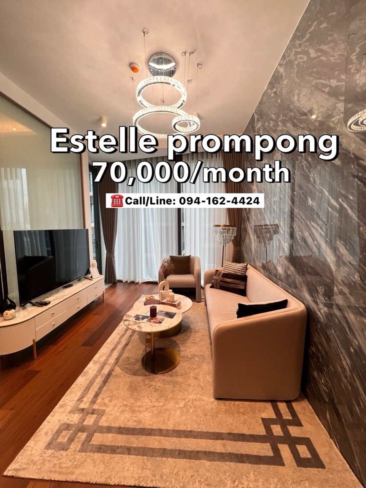 ให้เช่าคอนโดสุขุมวิท อโศก ทองหล่อ : The Estelle Phrom Phong ,, Luxury project near Emquatier *Super new room* 70,000/month ☎️Call/Line: 094-162-4424