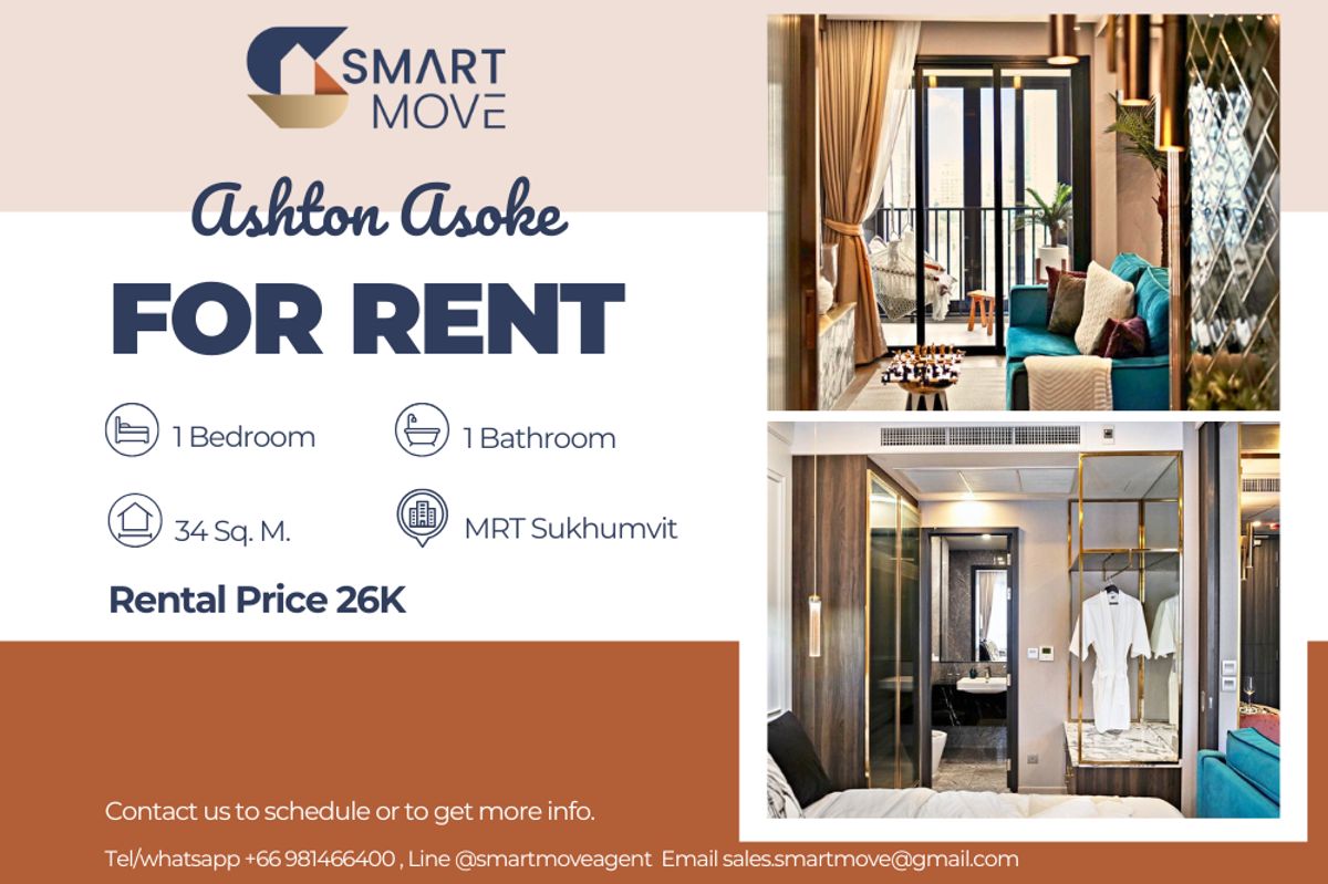For RentCondoSukhumvit, Asoke, Thonglor : 🔥 For Rent !!🔥 Code C20231000162..........Ashton Asoke, 1 bedroom, 1 bathroom, high floor 14++, furnished, ready to move in 📣📣