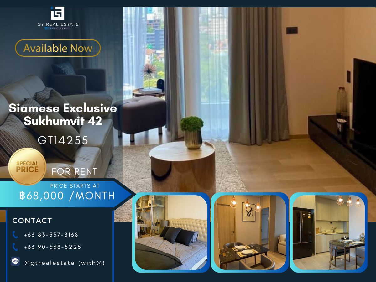 For RentCondoSukhumvit, Asoke, Thonglor : Condo Siamese Exclusive Sukhumvit 42 Convenient transportation near the BTS BTS. Ready to stay immediately !!