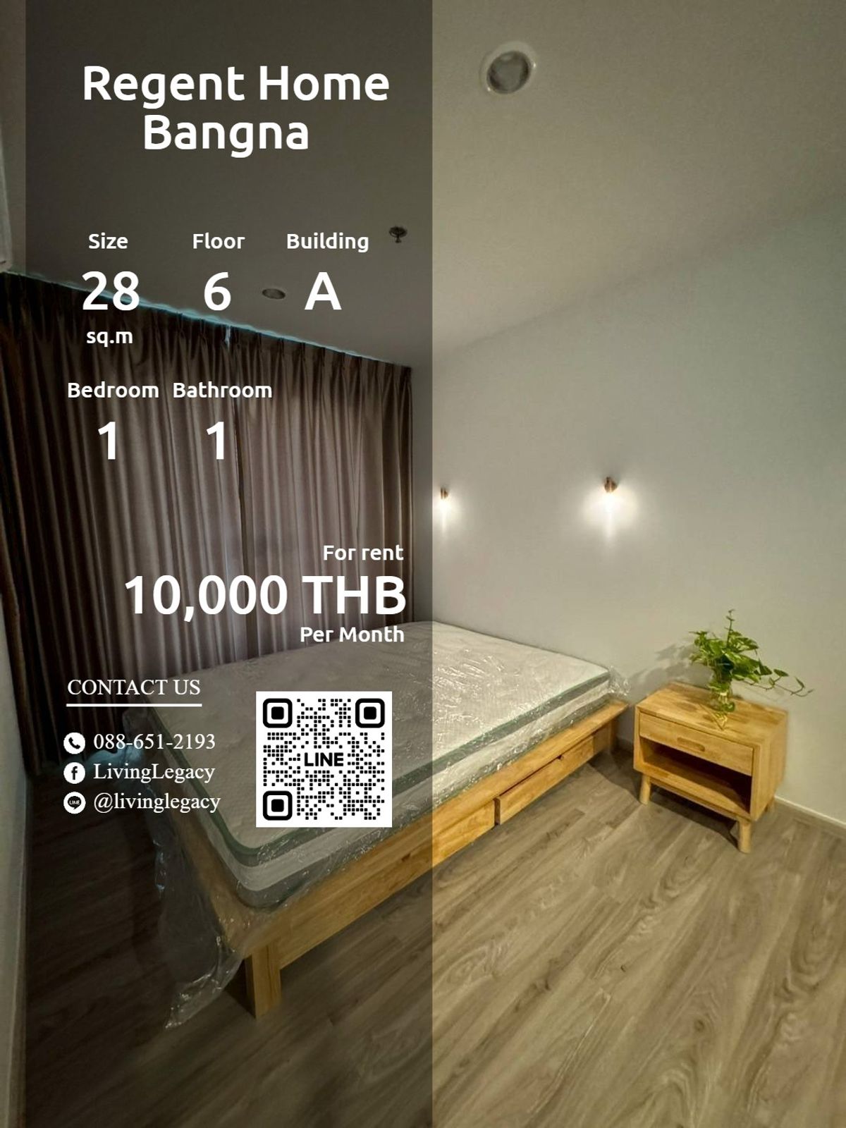 For RentCondoBangna, Bearing, Lasalle : T04424 Condo Regent Home Bangna 28 sq.m., 6th floor, Line ID: @livingLegacy