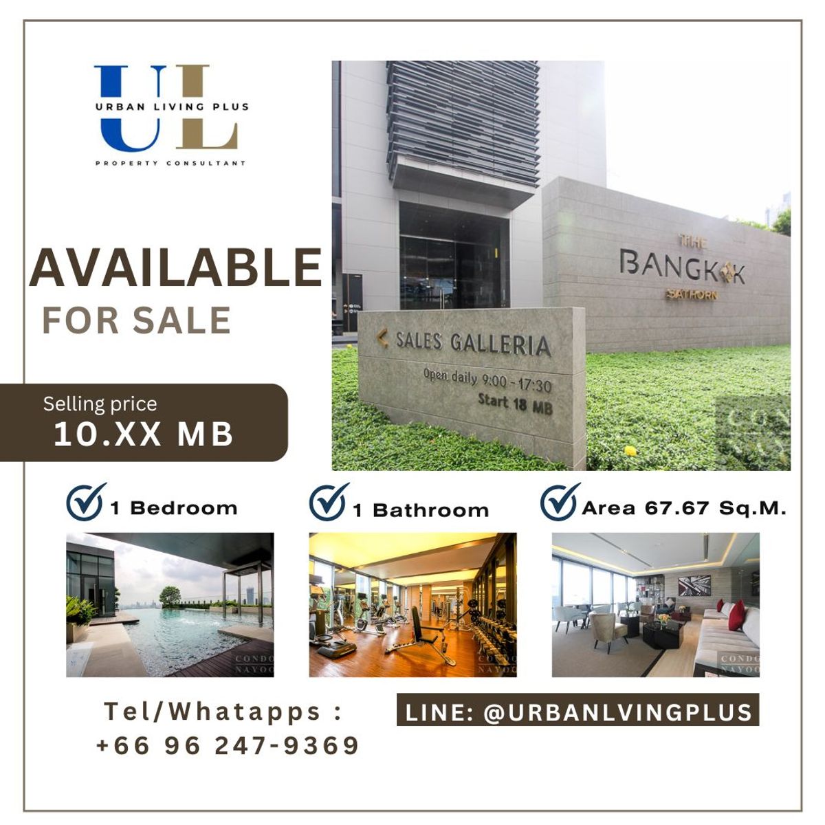 ขายคอนโดสาทร นราธิวาส : ( U20250730400 ) Tel/Line 096-2479369 , ราคาดีที่สุดในโครงการ หาไม่มีอีกแล้ว !!! ขาย เดอะ แบงค็อค สาทร 1 ห้องนอน 1 ห้องน้ำ ขนาด  67.67 ตร.ม. ห้องสวย พร้อมอยู่