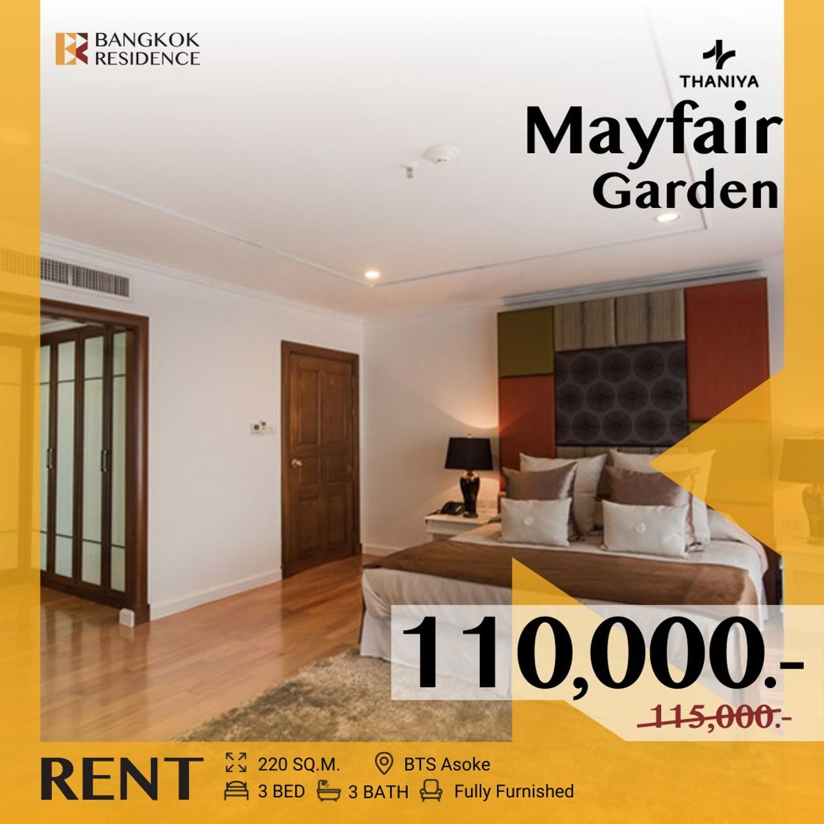 For RentCondoSukhumvit, Asoke, Thonglor : Mayfair Garden 🌅 Gorgeous Lake  & Sunset View ✨ Luxury Unit with Maid Quarter, Near BTS Asoke
