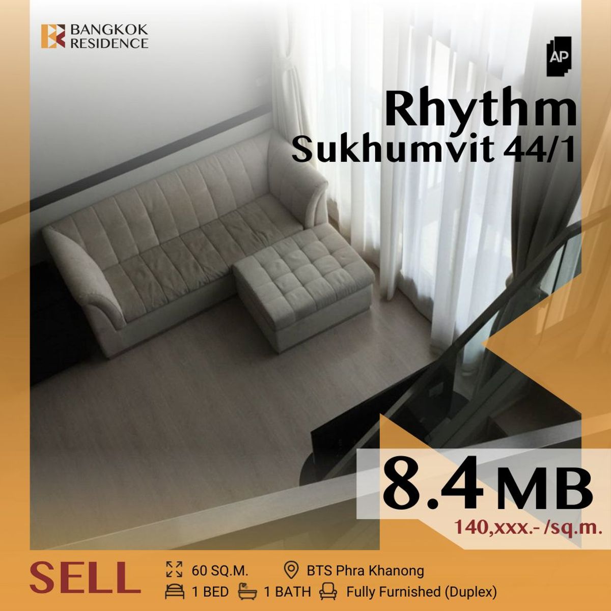 ขายคอนโดอ่อนนุช อุดมสุข : ✨Duplex  คอนโดแต่งครบ, ทำเลใจกลางสุขุมวิท ✨ Rhythm Sukhumvit 44/1 ใกล้ BTS พระโขนง 