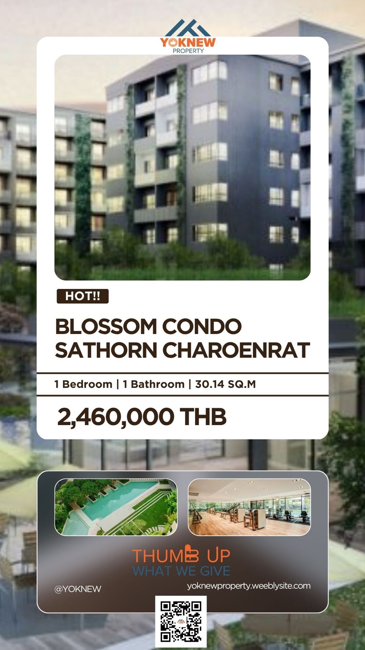 ขายคอนโดสาทร นราธิวาส : 🌸 Blossom Sathorn - Charoenrat | Rare Unit ราคาดี เพียง 2.46 ล้าน! ใกล้ BTS สุรศักดิ์