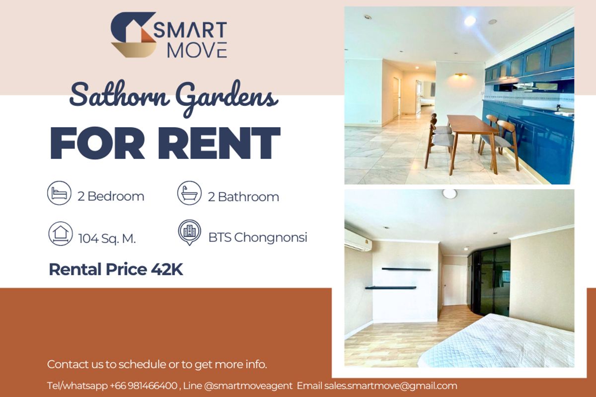 ให้เช่าคอนโดสาทร นราธิวาส : 🔥 สำหรับเช่า !!🔥 Code C20250600060..........Sathorn Gardens, 2 ห้องนอน, 2 ห้องน้ำ, ชั้นสูง 13++, วิวสระว่ายน้ำ, แต่งครบ, พร้อมเข้าอยู่ 📣📣