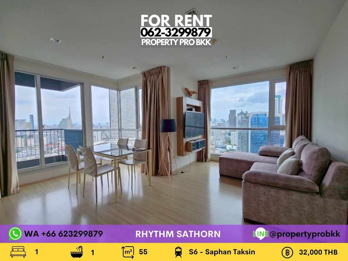 For RentCondoSathorn, Narathiwat : For Rent: Spacious 1BR Corner Unit with Panoramic City Views at Rhythm Sathorn | 55 sqm | Near BTS Saphan Taksin