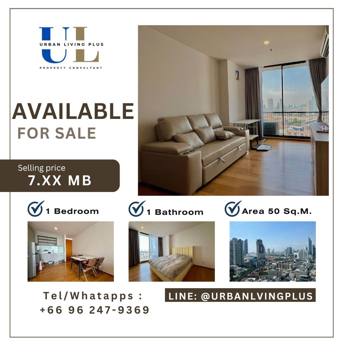 ขายคอนโดสาทร นราธิวาส : ( U20250731400 ) Tel/Line 096-2479369 , ขาย โนเบิล รีโว สีลม 1 ห้องนอน 1 ห้องน้ำ ขนาด  50 ตร.ม. ชั้นสูง วิวแม่น้ำ Type หายาก