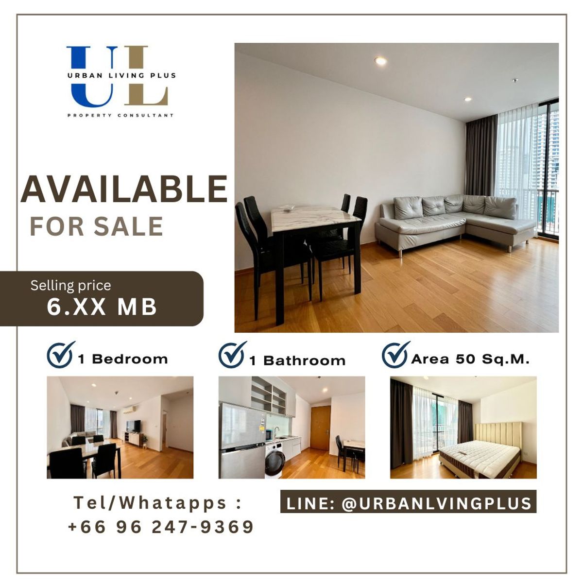 ขายคอนโดสาทร นราธิวาส : ( U20250731300 ) Tel/Line 096-2479369 , ขาย โนเบิล รีโว สีลม 1 ห้องนอน 1 ห้องน้ำ ขนาด  50 ตร.ม. ห้องสวย Type หายาก ไม่ร้อน