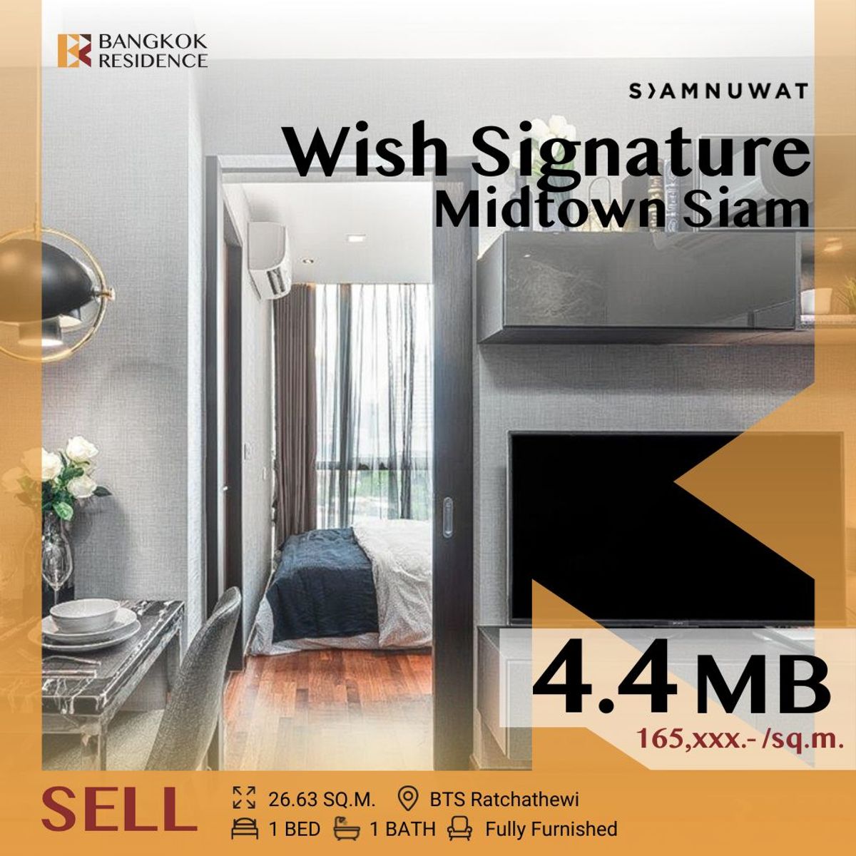 ขายคอนโดราชเทวี พญาไท : 💥 Best Deal! Fully Furnished Unit  💥 Wish Signature Midtown Siam near BTS  Ratchathewi