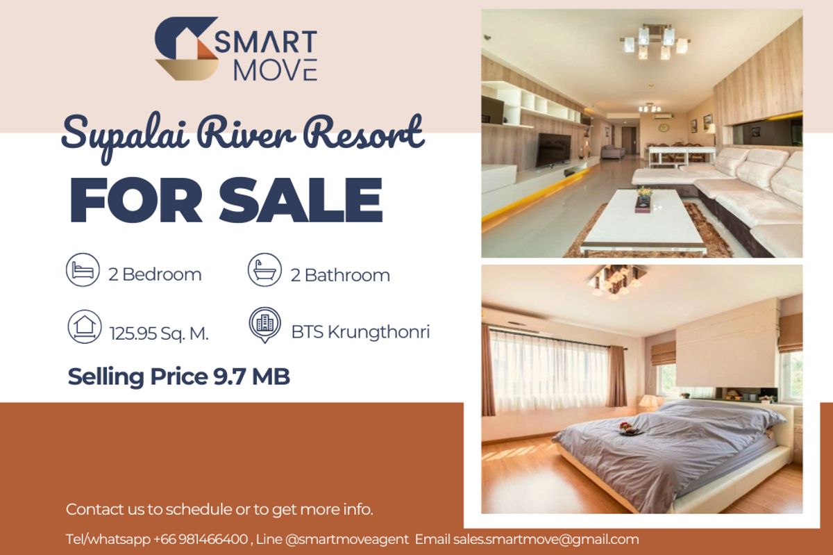 ขายคอนโดวงเวียนใหญ่ เจริญนคร : 🔥 สำหรับขาย !! ห้องหายาก !! 🔥 Code C20250500034..........Supalai River Resort, 2 ห้องนอน, 2 ห้องน้ำ, วิวแม่น้ำ, แต่งครบ, ราคาพิเศษ!!📣📣