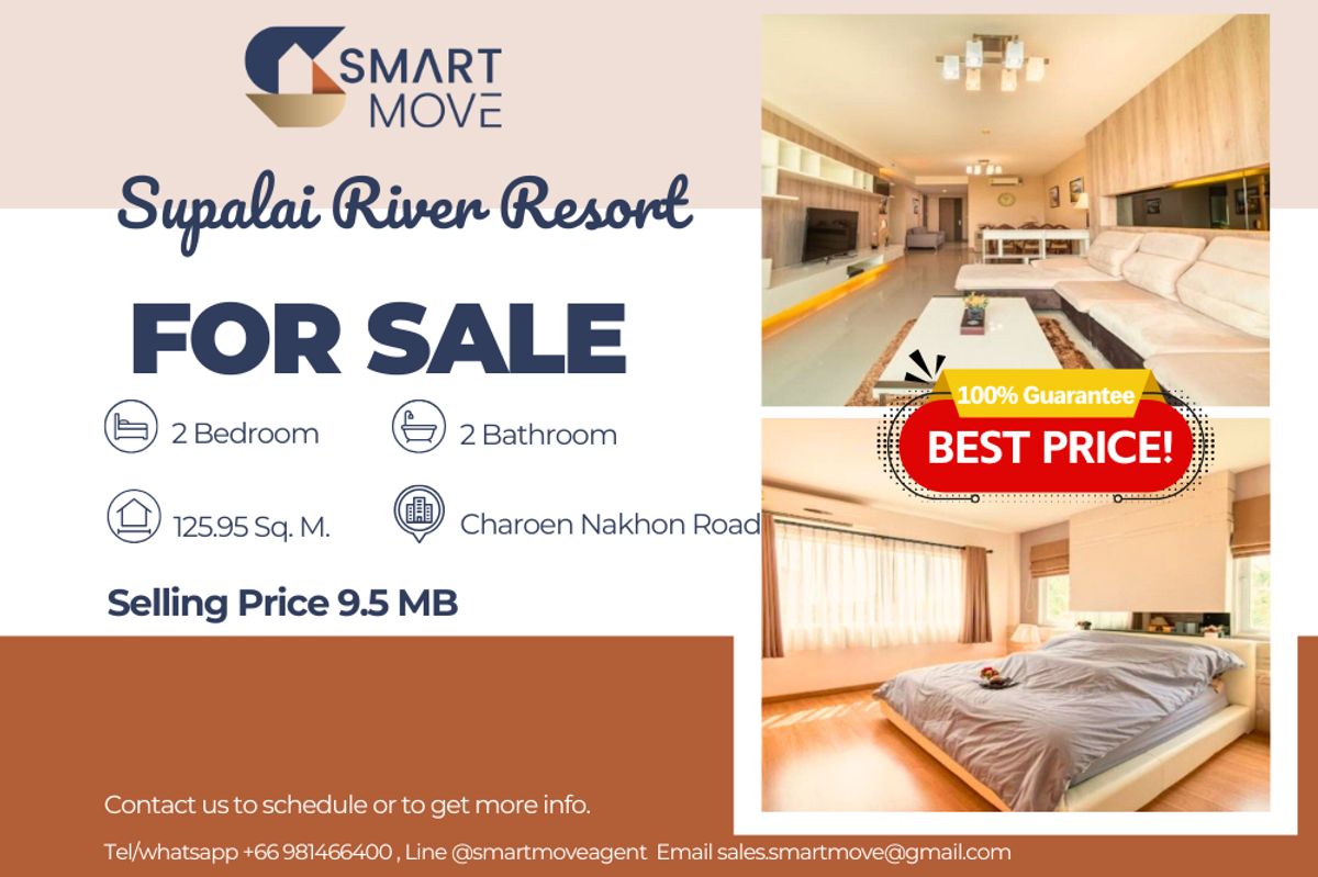 For SaleCondoWongwianyai, Charoennakor : 🔥 For Sale !! Rae item !! 🔥 Code C20250500034..........Supalai River Resort, 2 bedroom, 2 bathroom, River view, furnished, Special Deal!!📣📣