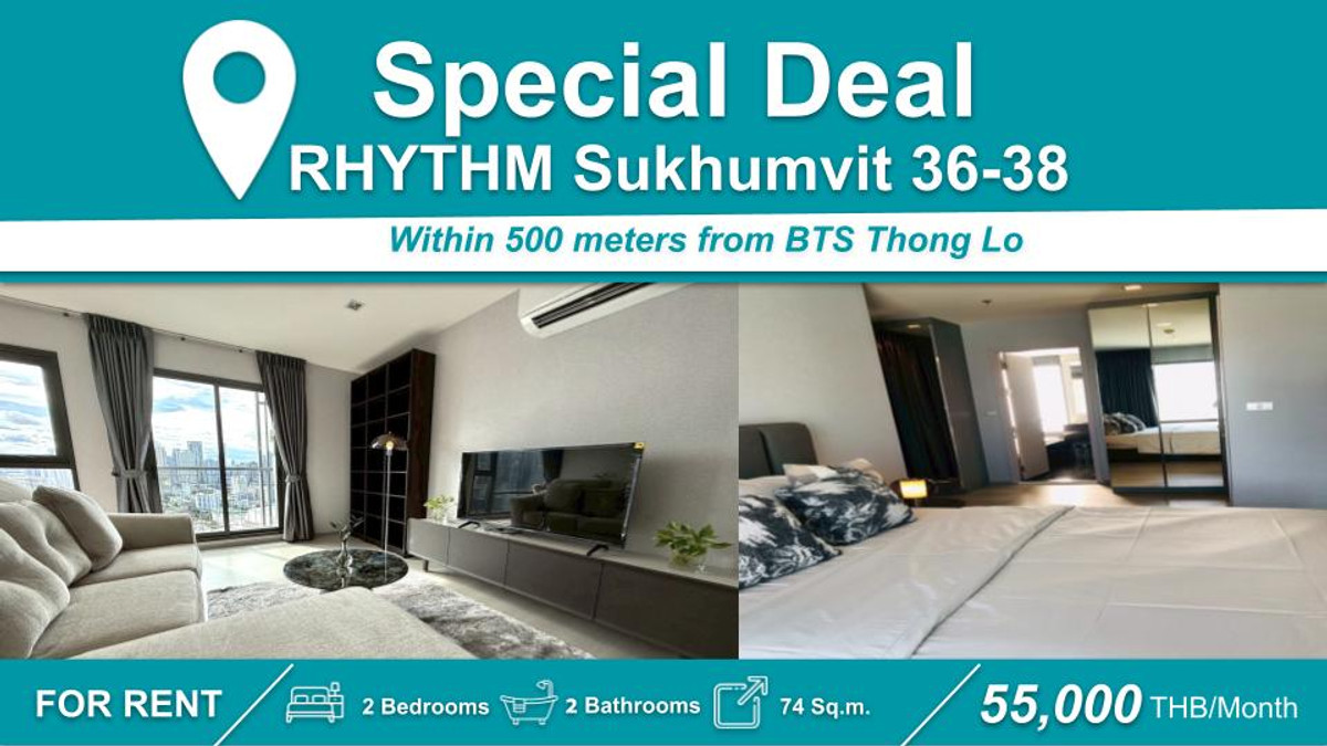 ให้เช่าคอนโดสุขุมวิท อโศก ทองหล่อ : (ปล่อยเช่า) คอนโด RHYTHM สุขุมวิท 36-38  I 1-BR เฟอร์+เครื่องใช้ไฟฟ้าครบใหม่ทั้งห้อง ใกล้ 🚆BTS ทองหล่อ