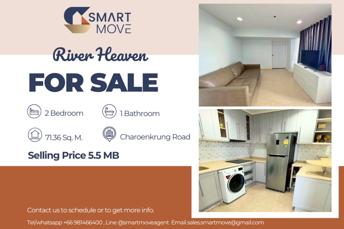 ขายคอนโดพระราม 3 สาธุประดิษฐ์ : 🔥 สำหรับขาย !!🔥 Code C20221203443..........River Heaven, 2 ห้องนอน, 1 ห้องน้ำ, ชั้นสูง 13++, แต่งครบ, ห้องครัวบิ้วอิน, ราคาพิเศษ!!📣📣