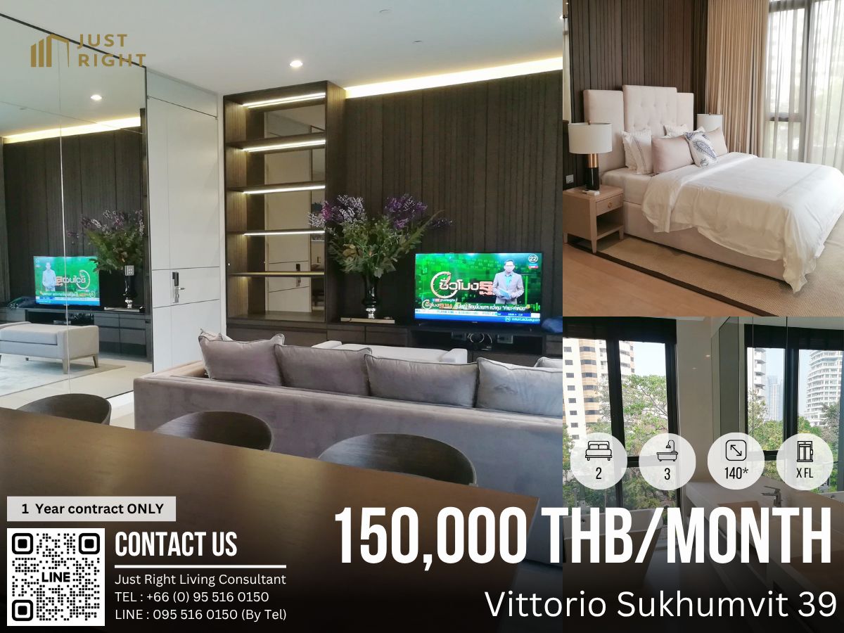 For RentCondoSukhumvit, Asoke, Thonglor : For Rent Vittorio Sukhumvit 39, 2 Bedrooms, 3 Bathrooms 140* sq.m., Floor X FL, complete with complete electrical appliances Ready to move in Special price, only 150,000 baht/month, 1 year contract only