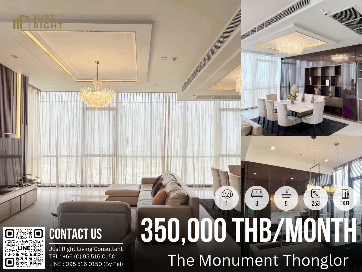 For RentCondoSukhumvit, Asoke, Thonglor : For Rent The Monument Thonglor, 3 bedrooms, 5 bathrooms, 253 sq.m., decorated Luxury Style,  a special price from 450,000, only 350,000 baht/month.  