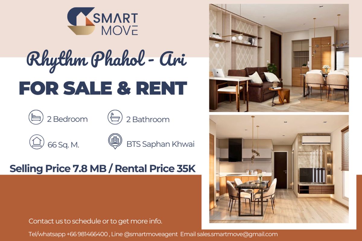 คอนโดสะพานควาย จตุจักร : 🔥 สำหรับขาย - เช่า !!🔥 Code C20250700049..........Rhythm Phahol - Ari, 2 ห้องนอน, 2 ห้องน้ำ, ชั้นสูง 21++, แต่งครบ, พร้อมเข้าอยู่, ราคาพิเศษ!!📣📣