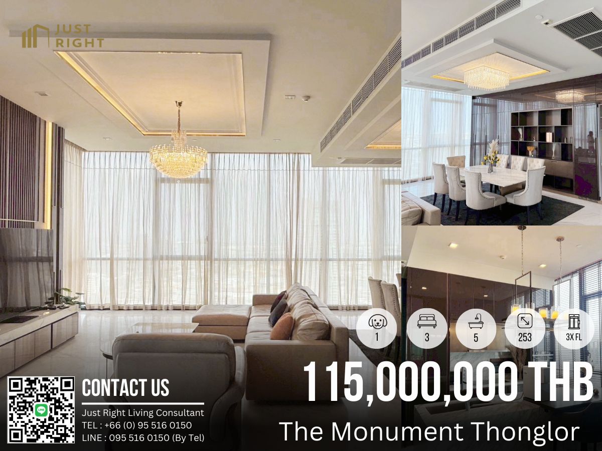 For SaleCondoSukhumvit, Asoke, Thonglor : For Sell ​​The Monument Thonglor 3 bedrooms, 5 bathrooms, 253 sq.m., high class decoration, Luxury Style, special price, only 115 million baht (1%payment fee) 