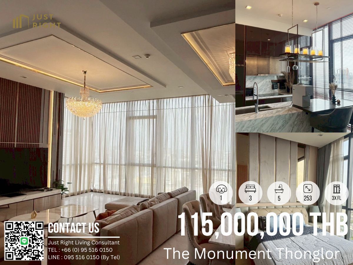 ขายคอนโดสุขุมวิท อโศก ทองหล่อ : ขาย The Monument Thonglor 3 ห้องนอน 5 ห้องน้ำ 253 ตร.ม. ชั้นสูง ตกแต่ง luxury Style ราคาพิเศษเพียง 115 ล้านบาท (ค่าโอนชำระฝ่ายละ 1%)  