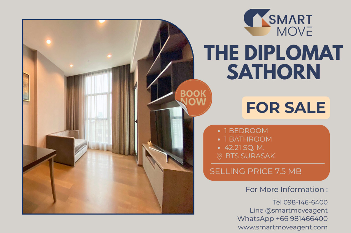 ขายคอนโดสาทร นราธิวาส : 🔥 สำหรับขาย !!🔥 Code C20230900614..........The Diplomat Sathorn, 1 ห้องนอน, 1 ห้องน้ำ, ชั้นสูง 19++, แต่งครบ, ขายขาดทุน!!📣📣