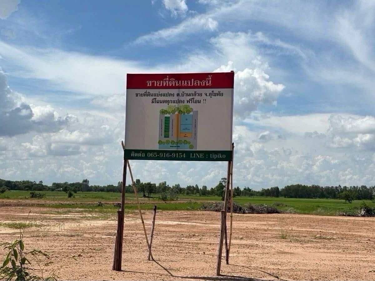 ขายที่ดินสุโขทัย : ขายที่ดิน 1 ไร่ บ้านกล้วย สุโขทัย แปลงมุม  ติดถนน น้ำไฟเข้าถึง 