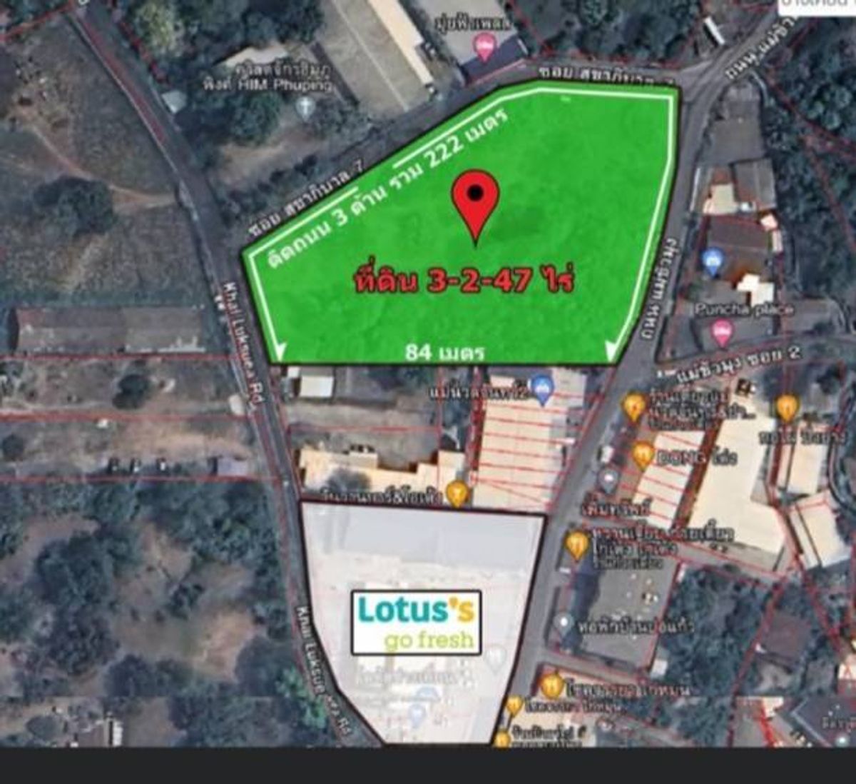 For SaleLandChiang Mai : Beautiful land for sale 3-2-47 rai, Huai Kaew Road (Chang Khian Rd.) Near CMU, on 3 side roads, combined more than 222 meters.