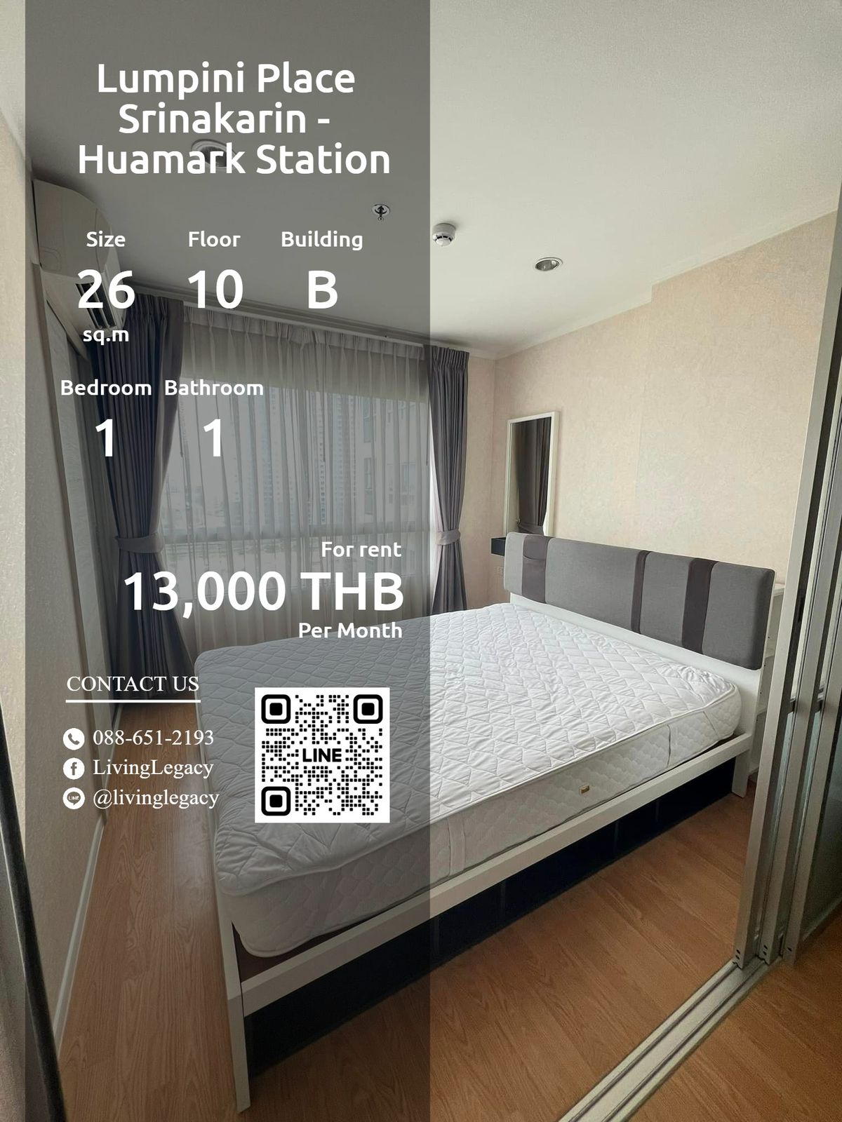 For RentCondoPattanakan, Srinakarin : SEREFRT Condo for Lumpini Place Srinakarin - Huamark Station 26 sq.m., 10th floor, LINE ID: @livingLegacy