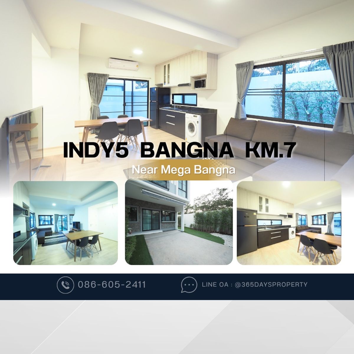 ให้เช่าทาวน์โฮมบางนา แบริ่ง ลาซาล : 💥ForRent💥Indy5 Bangna KM.7 🏡 Near Mega Bangna 🐶🐱 Pet Friendly* Ready to move in ‼️  Fully Furnished ✨