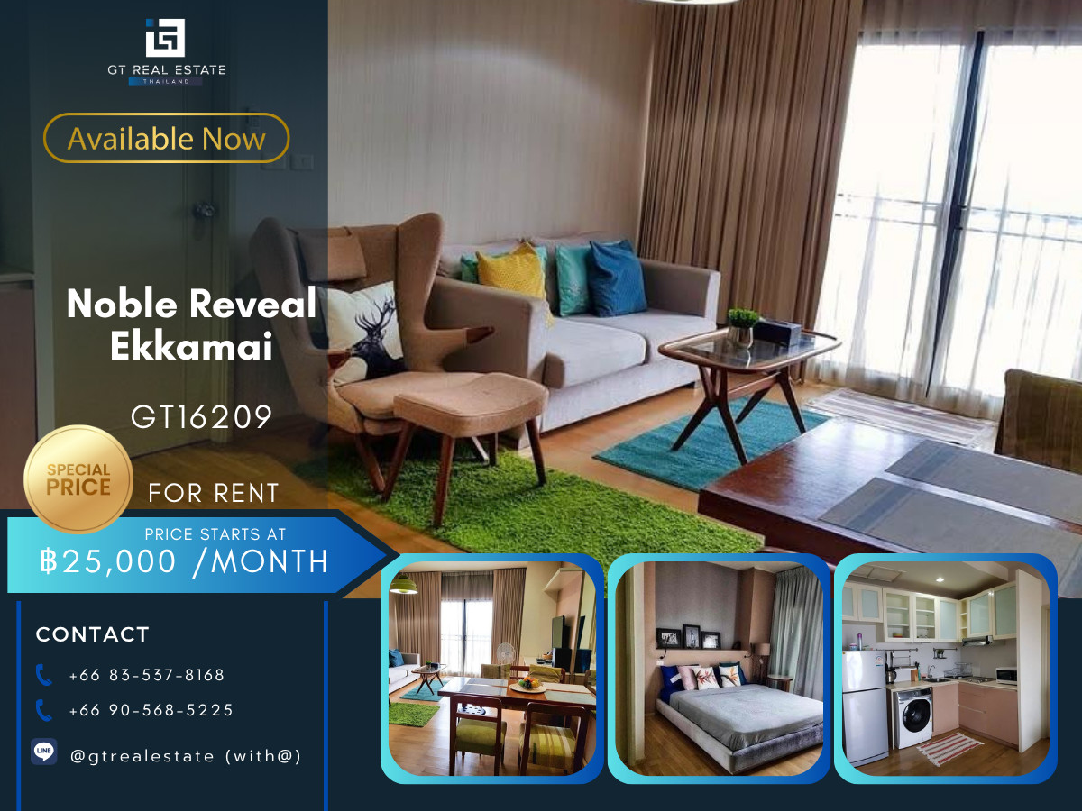 For RentCondoSukhumvit, Asoke, Thonglor : 💎 GT16209 | Condo Noble Reveal Ekkamai, convenient travel, near BTS, there is a shuttle, beautiful room, fully furnished, ready to move in.