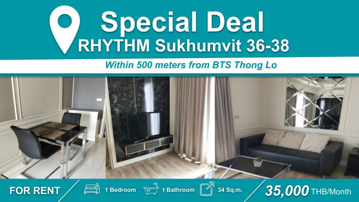 For RentCondoSukhumvit, Asoke, Thonglor : (FOR RENT) RHYTHM Sukhumvit 36-38 I 1-BR, Fully Furnished & Equipped. Near 🚆BTS Thong Lo