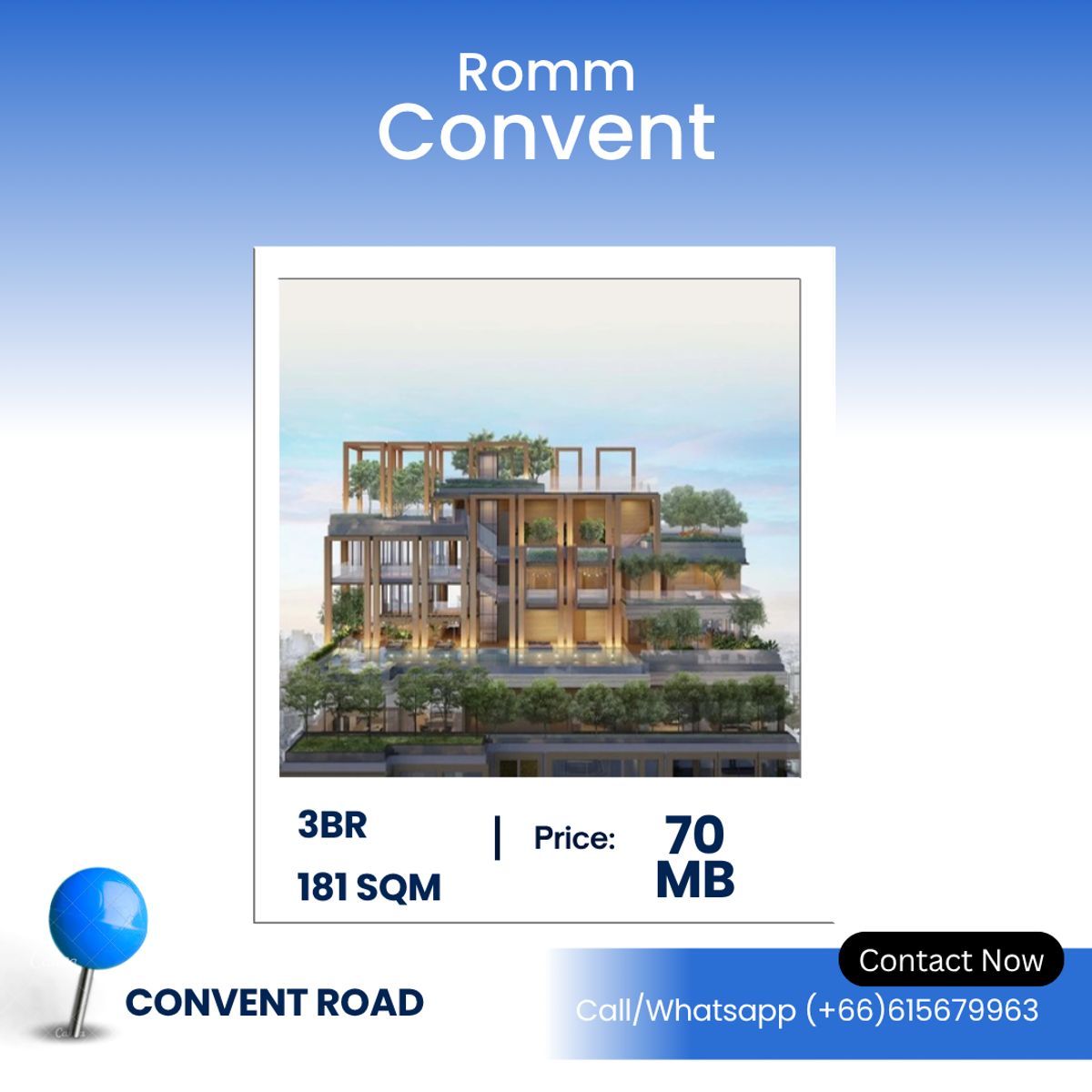 ขายคอนโดสีลม ศาลาแดง บางรัก : Rare 3-Bedroom Residence at Romm Convent (181 SQ.M.) Elegant Family Living in Bangkok’s Prime CBD – Silom–Sathorn