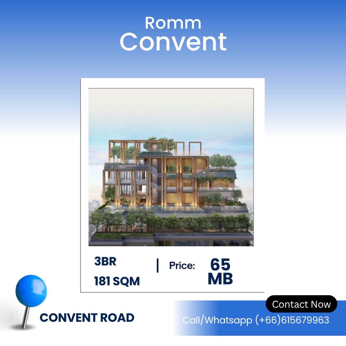ขายคอนโดสีลม ศาลาแดง บางรัก : Rare 3-Bedroom Residence at Romm Convent (181 SQ.M.) Elegant Family Living in Bangkok’s Prime CBD – Silom–Sathorn