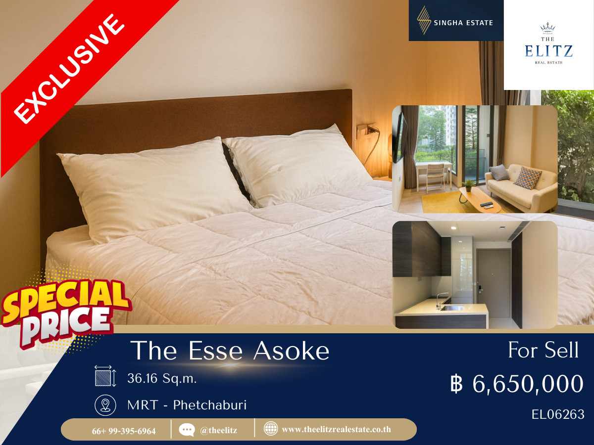 For SaleCondoSukhumvit, Asoke, Thonglor : 🚨 Rare Unit Alert by Singha Estate 🚨 The Esses Asoke, Floor 10, Romantic European Garden View