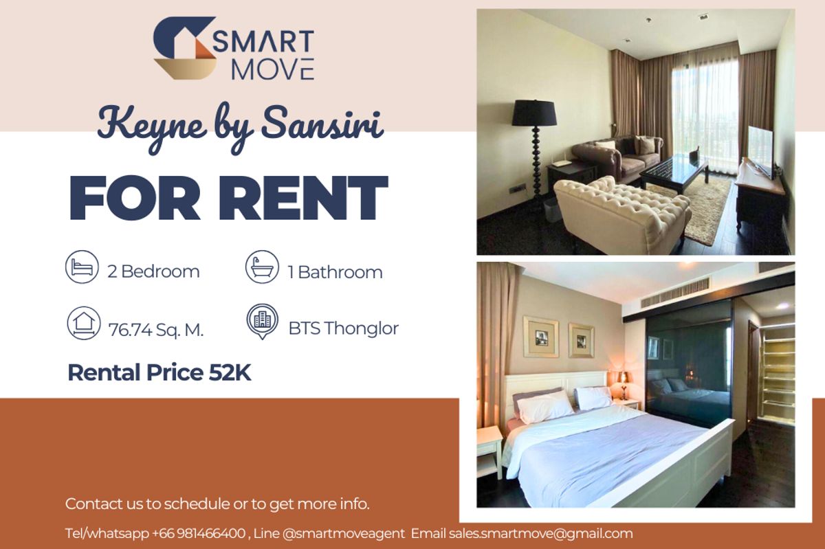 For RentCondoSukhumvit, Asoke, Thonglor : 🔥 For Rent !! 🔥 Code C20221208952..........Keyne by Sansiri, 2 bedroom, 2 bathroom, high floor 15++, furnished, ready to move in 📣📣