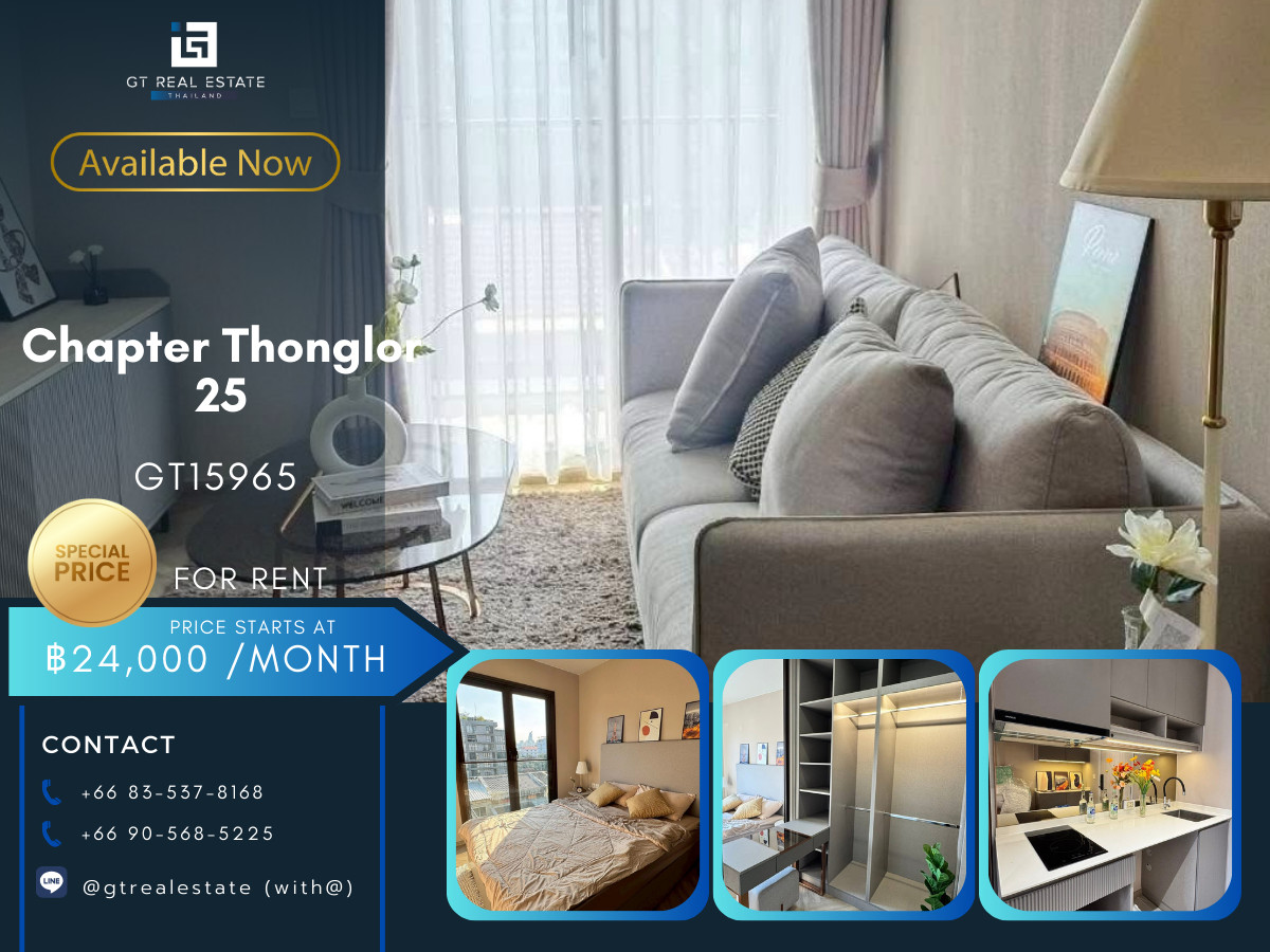 For RentCondoSukhumvit, Asoke, Thonglor : ✨ GT15965 | Condo Chapter Thonglor 25, convenient travel, near BTS, there is a shuttle, beautiful room, fully furnished, ready to move in.