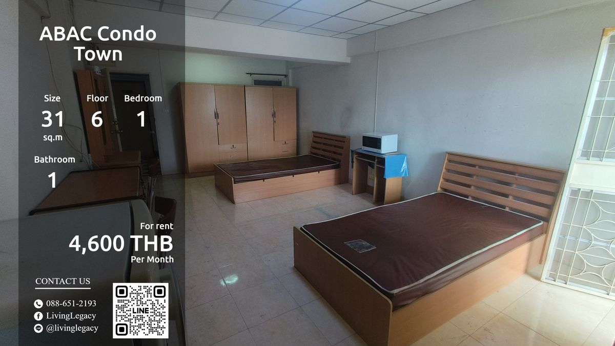 For RentCondoRamkhamhaeng, Hua Mak : T0HBTN Condo for Rent ABAC CONDO TOWN 31 sq.m., 6th floor, Line ID: @livingLegacy