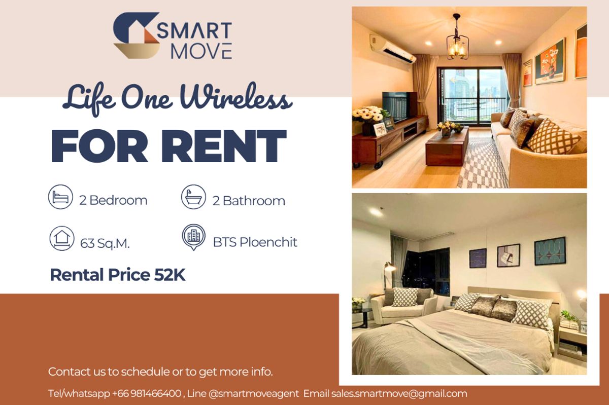 For RentCondoWitthayu, Chidlom, Langsuan, Ploenchit : 🔥 For Rent !! 🔥 Code C20221209357..........Life One Wireless, 2 bedroom, 2 bathroom, high floor 34++, furnished, ready to move in 📣📣