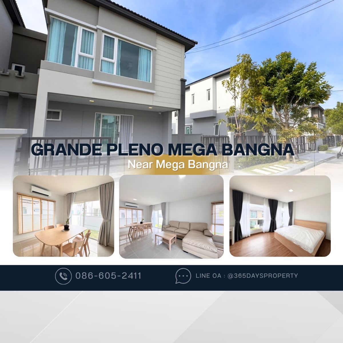For RentSamut Prakan,Samrong : 💥ForRent💥3Bed •  Grande Pleno Sukhumvit–Bangna 🏡 Near Mega Bangna 🛒 Private Garden 🌳 Ready to move in ‼️  Fully Furnished ✨