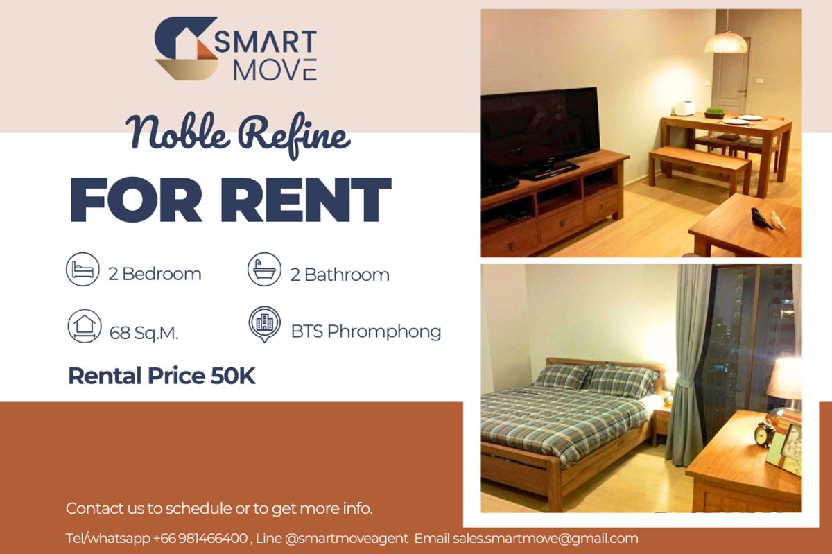 For RentCondoSukhumvit, Asoke, Thonglor : 🔥 For Rent !! 🔥 Code C20230201042..........Noble Refine, 2 bedroom, 2 bathroom, high floor 11++, furnished, ready to move in 📣📣