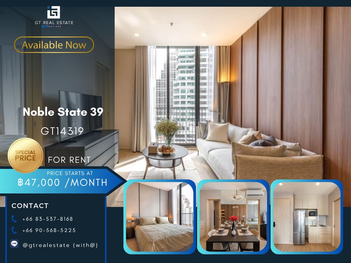 For RentCondoSukhumvit, Asoke, Thonglor : NOBLE State 39 Condo is convenient to travel near the BTS Skytrain. Ready to stay immediately