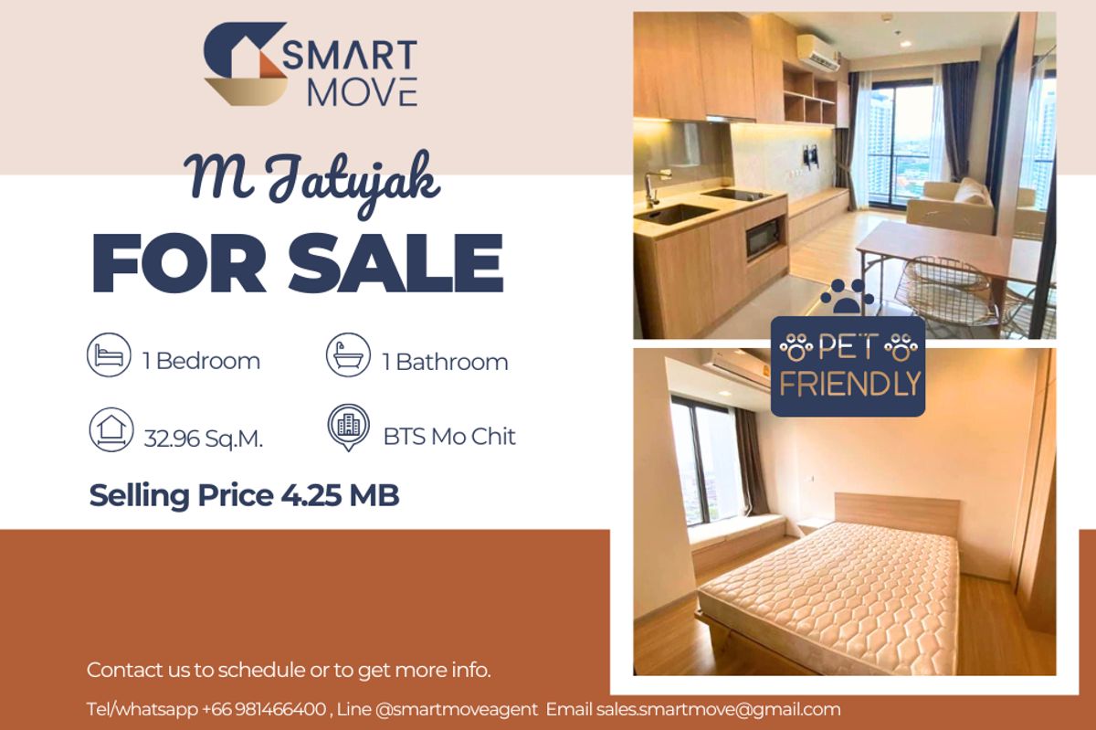 For SaleCondoSapankwai,Jatujak : 🔥 Sale with tenant !! Pet Friendly !!🔥 Code C20230800197..........M Jatujak, 1 bedroom, 1 bathroom, high floor 22++, furnished, Special Deal!!📣📣