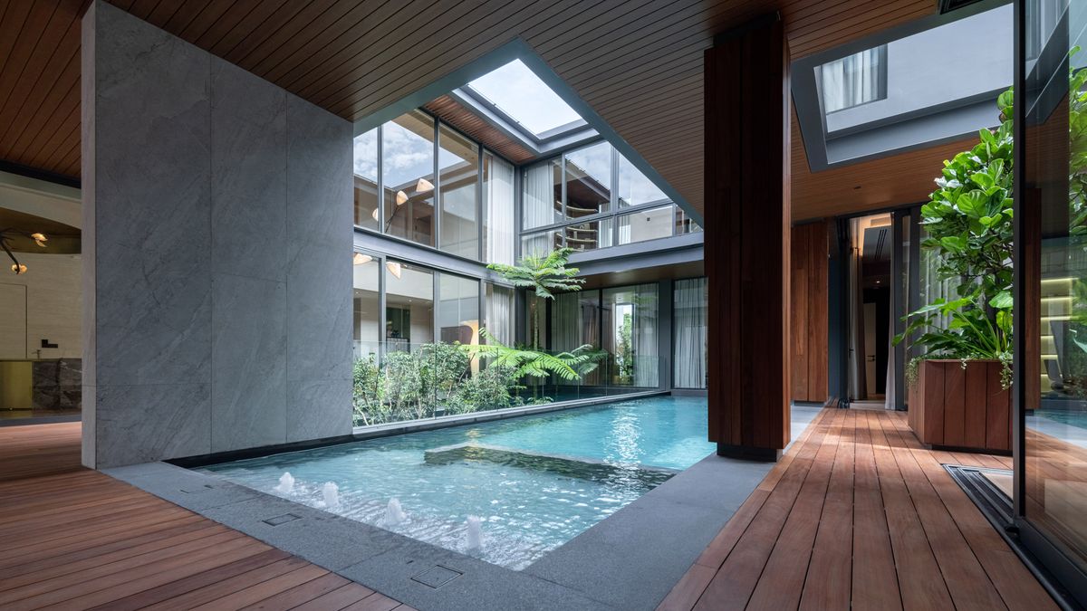 For SaleHouseBang Sue, Wong Sawang, Tao Pun : 3 -storey detached house for sale. Sonle Residences project (Sunle Residence), Ratchadaphisek, near MRT Wongsawang, only 900 meters, with a large private pool and a large Courtyard.