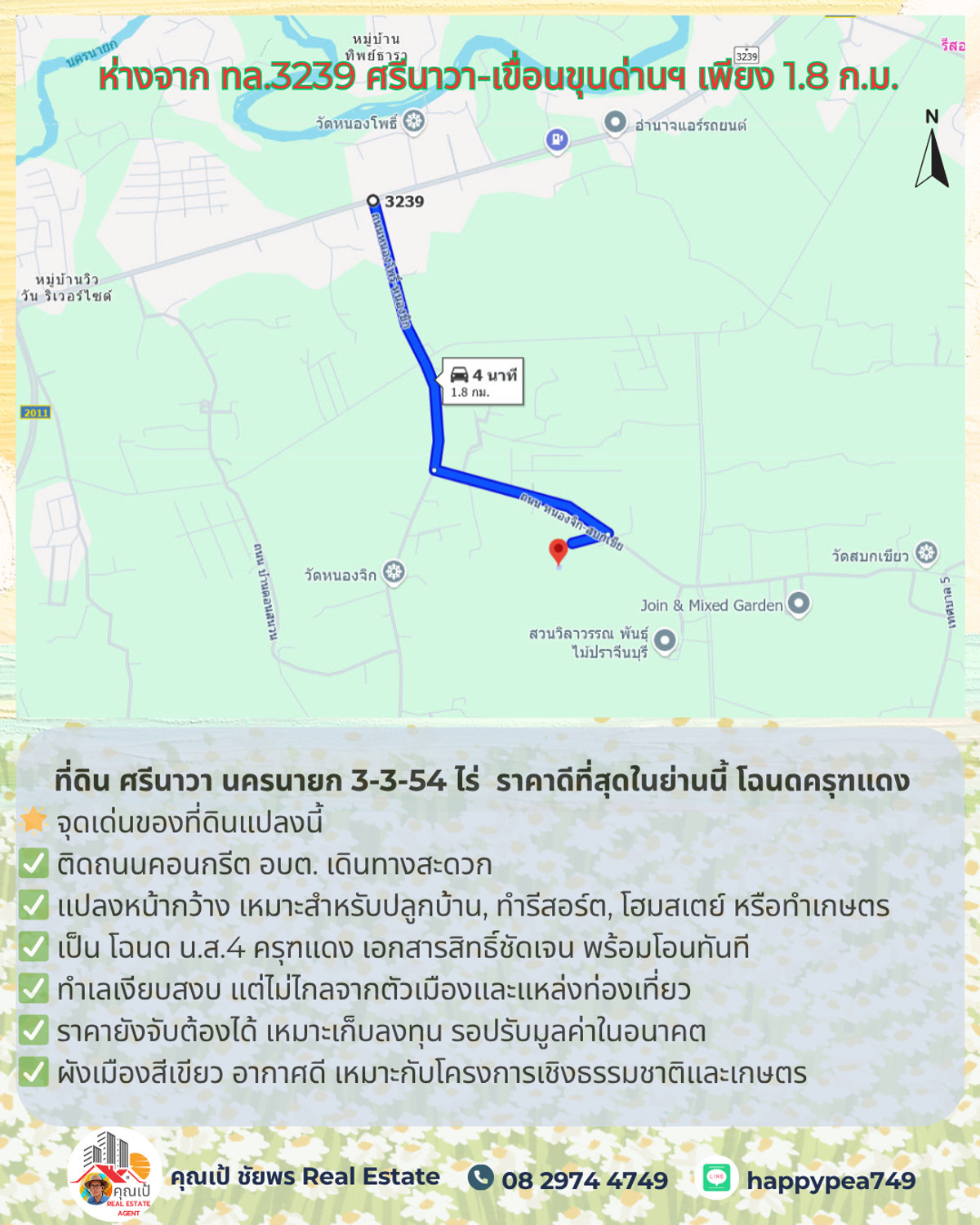 ขายที่ดินนครนายก : 🚨 ขายที่ดิน ศรีนาวา นครนายก 3-3-54 ไร่ | ติดถนนคอนกรีต | ราคาดีที่สุดในย่านนี้ โฉนดครุฑแดง | พร้อมโอน ต่อรองได้จ้า