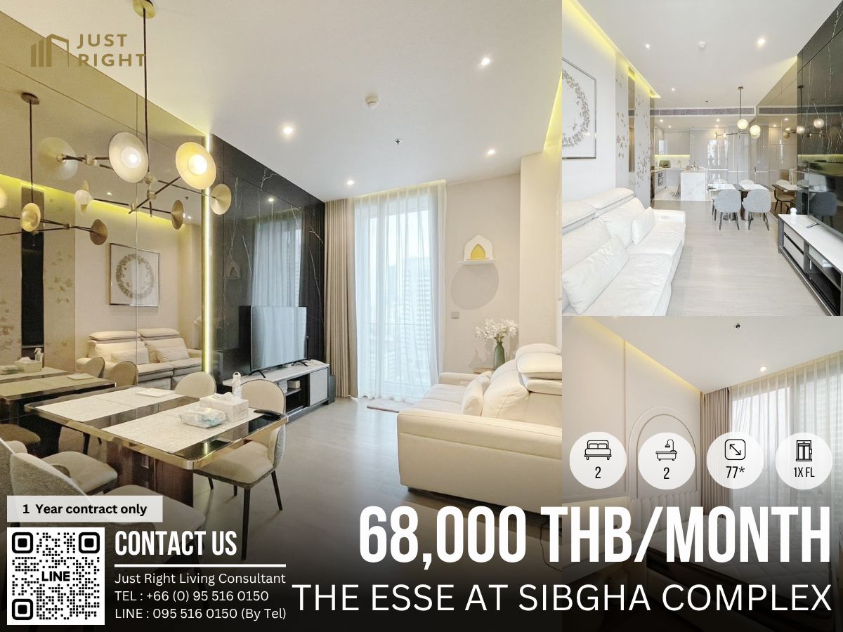For RentCondoRama9, Petchburi, RCA : For Rent The ESSE at Singha Complex 2 bedrooms, 2 bathrooms, 77 sq.m. Complete electrical appliances Special price, discount from 75,000, only 68,000 baht/month, 1 year.
