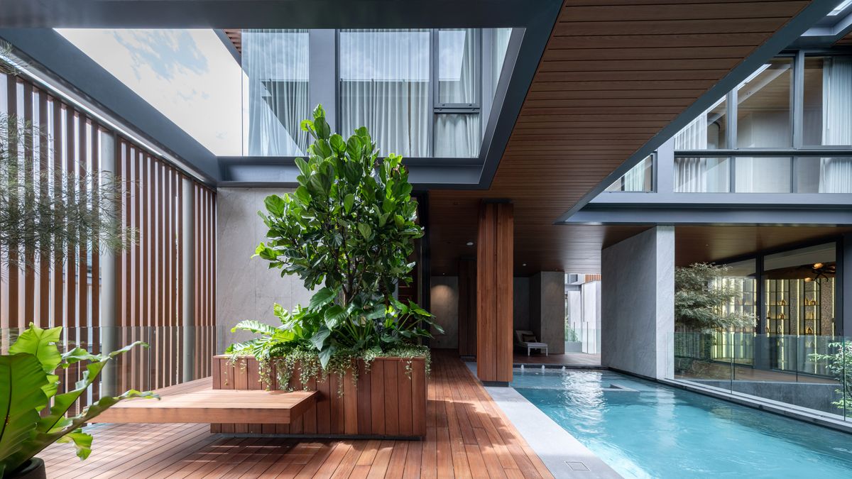 For SaleHouseBang Sue, Wong Sawang, Tao Pun : 3 -storey detached house for sale. Sonle Residences project (Sunle Residence), Ratchadaphisek, near MRT Wongsawang, only 900 meters, with a large private pool and a large Courtyard.