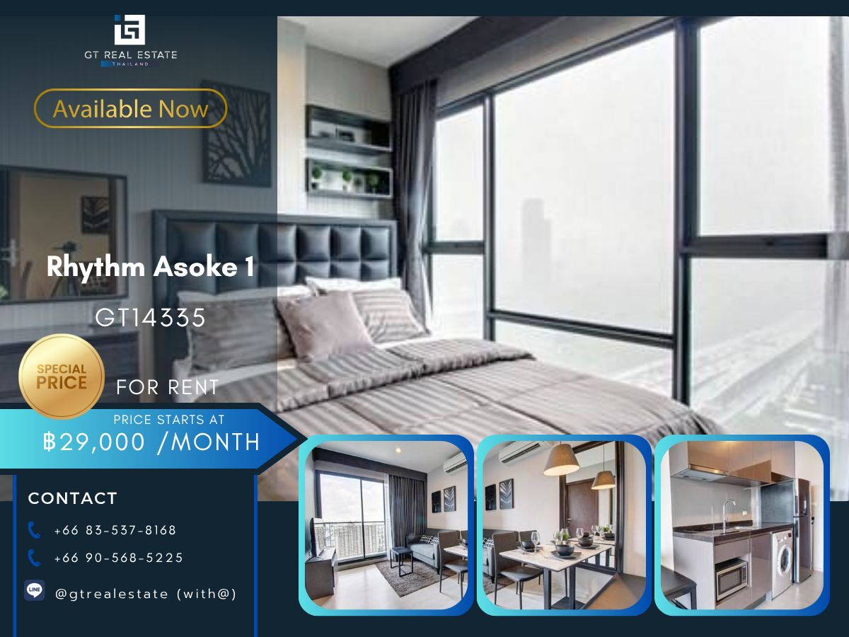 For RentCondoRama9, Petchburi, RCA : Rhythm Asoke 1 condo is convenient to travel near MAT BTS. There is a beautiful room shuttle.