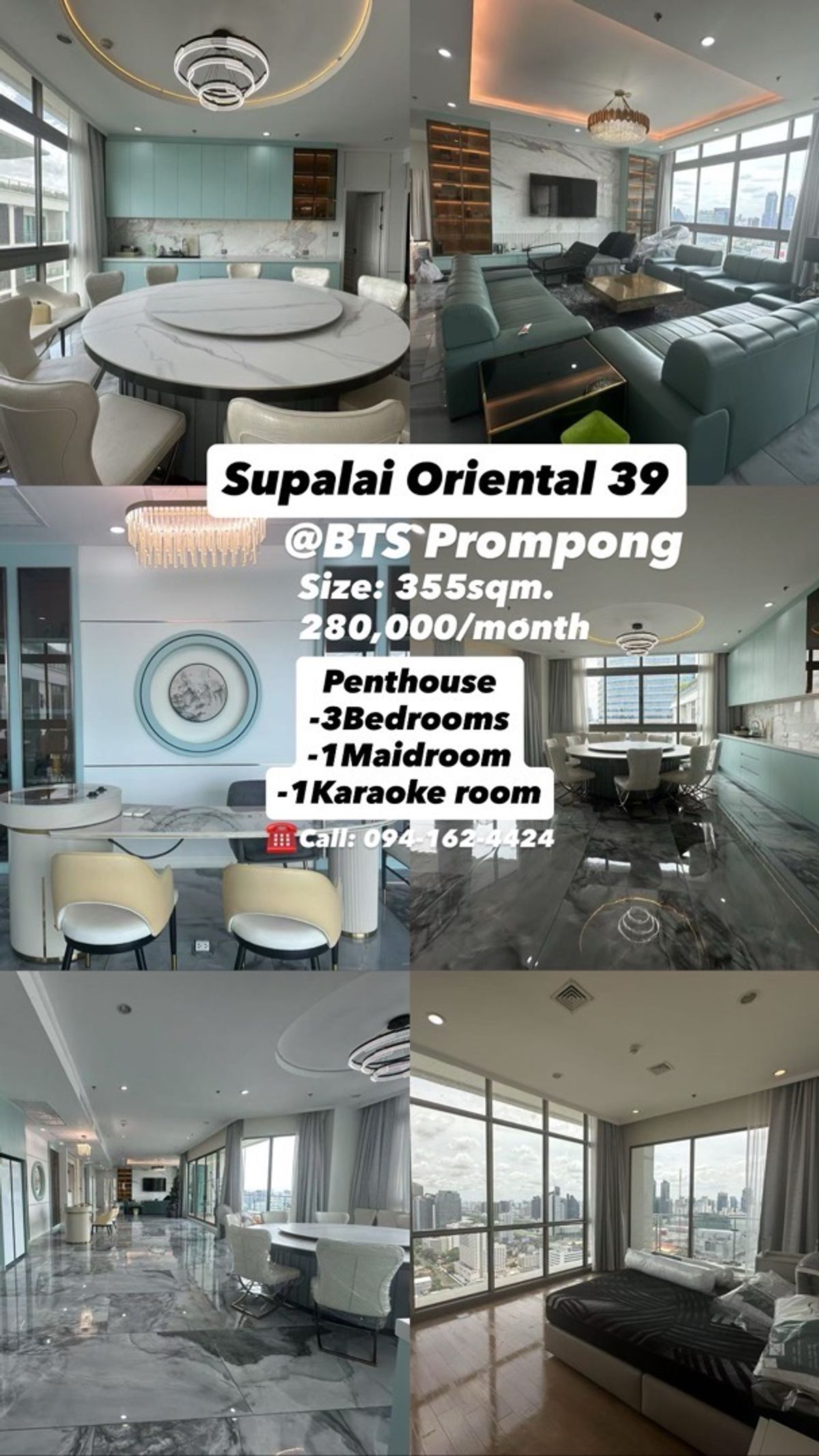 ให้เช่าคอนโดสุขุมวิท อโศก ทองหล่อ : Supalai Oriental Sukhumvit 39 **PENTHOUSE**, Super Big size @BTS Prompong ☎️Call/Line: 094-162-4424