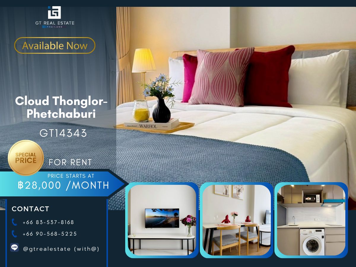For RentCondoRama9, Petchburi, RCA : Condo Cloud Thonglor-Phetchaburi. Convenient transportation, near the MAT BTS.